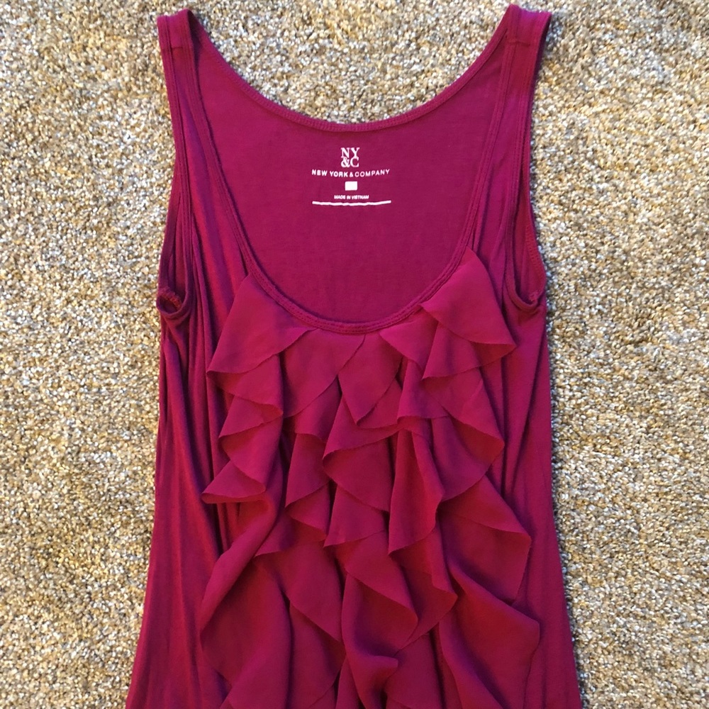 New York & Company Burgundy Ruffled Tank Size S
